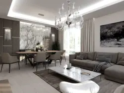Living room design with sofa and dining table photo