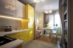 Kitchen design with sofa and table 12 sq m