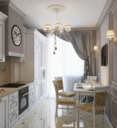 Kitchen interior with white wallpaper