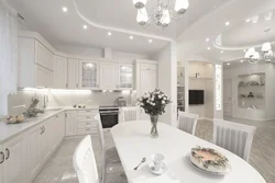 Kitchen interior with white wallpaper
