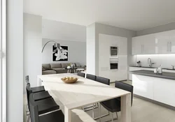 Kitchen interior with white wallpaper