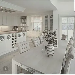 Kitchen interior with white wallpaper