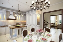 Kitchen Interior With White Wallpaper