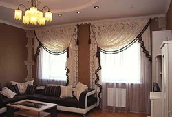 Curtains for two windows with a wall in the living room photo