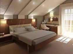 Дизайн спальни в светлых тонах мансарда