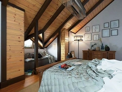 Bedroom design of a wooden house photo attic