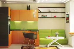 Дизайн оранжево зеленой кухни