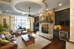 Interiors with a fireplace in a country house living room