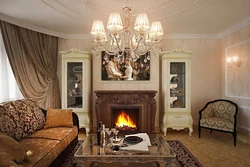 Interiors with a fireplace in a country house living room