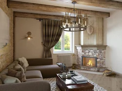 Interiors with a fireplace in a country house living room