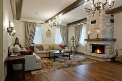 Photo of living rooms with a fireplace in a country house