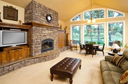 Photo of living rooms with a fireplace in a country house