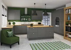 Gray-green kitchen photo in the interior