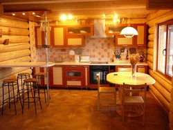 Kitchen for home made of logs photo