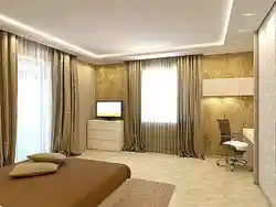 Дызайн спальні з двума вокнамі на адным баку
