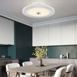 Современные потолочные светильники в интерьере кухни