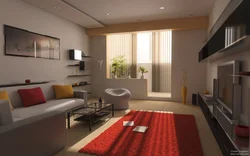 Living room photo design in an apartment with access to a balcony