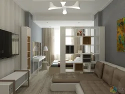 Design Of A One-Room Apartment With A Partition For The Bedroom
