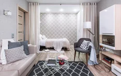 Design of a one-room apartment with a partition for the bedroom