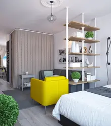 Design of a one-room apartment with a partition for the bedroom