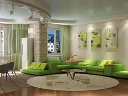 Бело зеленый интерьер гостиной