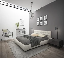 Дизайн спальни серый с деревом