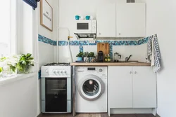 Kitchen design with washing machine in modern style