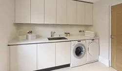 Kitchen design with washing machine in modern style