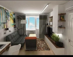 Photo of the interior of a one-room apartment with a balcony
