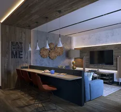 Дизайн кухни с гостиной в современном стиле лофт