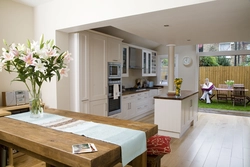 Kitchen living room with access to the terrace design photo