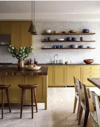 Combination of wood colors in the kitchen interior photo