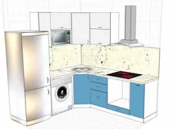 Kitchen 8 sq m design with refrigerator and washing machine