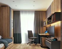 Design of a teenager's room in a modern style for a boy in an apartment