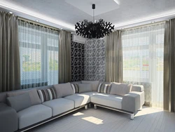 Living room interior design with corner window