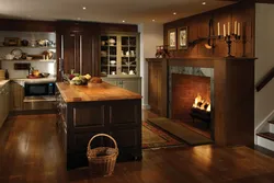 Kitchen interior with fireplace in apartment