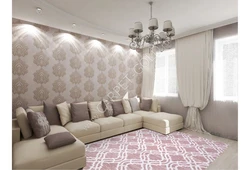 Beige Wallpaper In The Living Room In A Modern Style Photo In The Interior