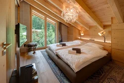Bedroom In A Wooden House Made Of Timber Photo