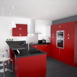 Red-gray kitchen interior