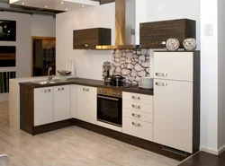 Modern kitchen with dark countertop photo