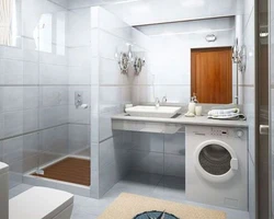 Bathroom design with toilet and washing machine and shower