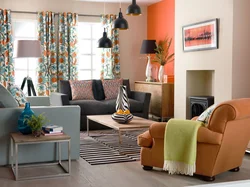 Gray and orange in the living room interior