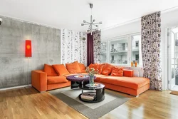 Gray and orange in the living room interior