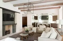 Living room with beams photo