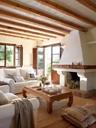 Living room with beams photo