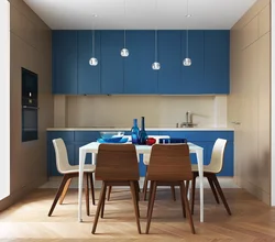 What color goes with gray-blue in the kitchen interior