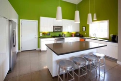 Kitchen interior with green floor