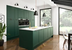 Kitchen interior with green floor