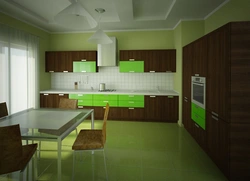 Kitchen interior with green floor