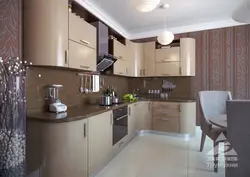 White kitchens in the interior with beige wallpaper
